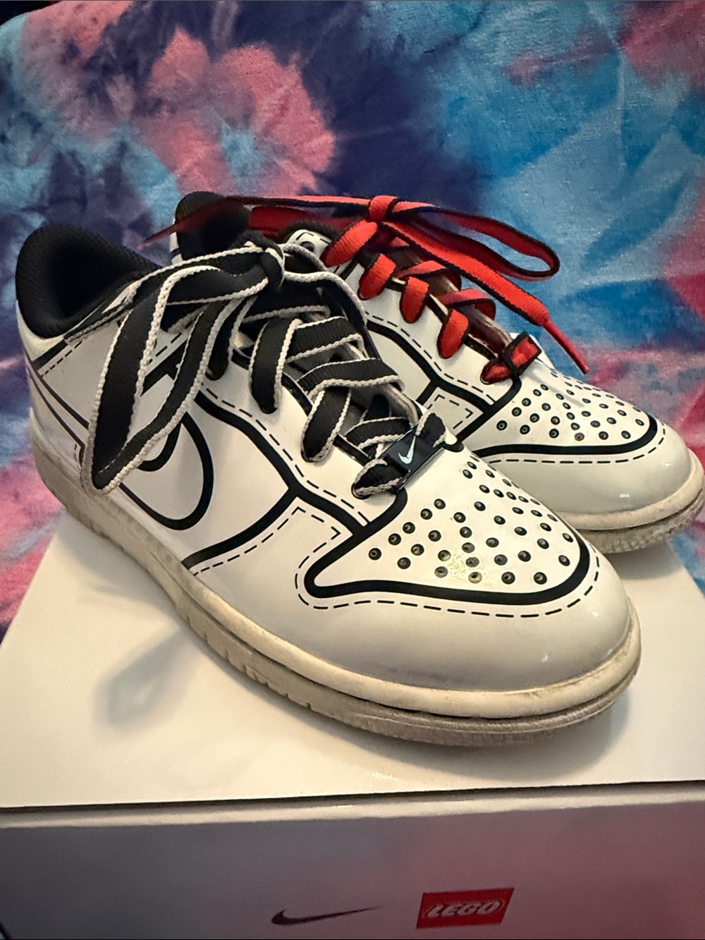 Kids Nike Lego White and Black dunk Low-Top Sneakers with 4 Lace 13c
